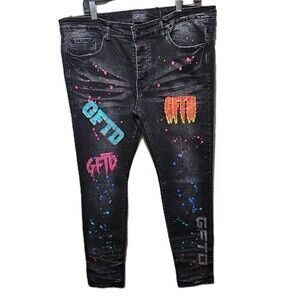 GFTD Los Angeles Men's Chris Black Jeans Splatter 38 NWT